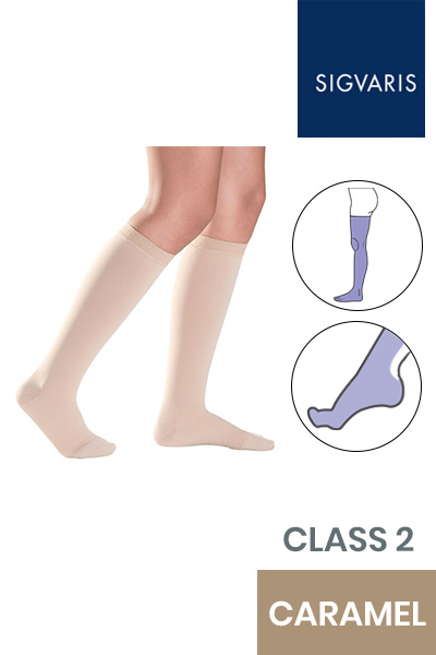 Sigvaris Style Semitransparent Class 2 Knee High Caramel Compression Stockings