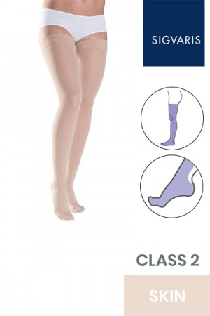 Sigvaris Style Semitransparent Class 2 Thigh Skin Compression Stockings with Lace Grip