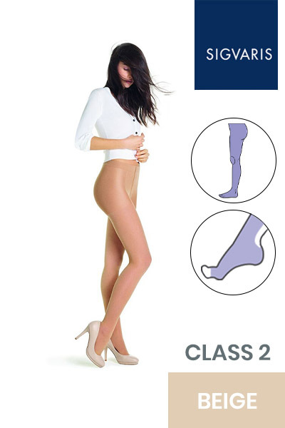 Sigvaris Style Transparent Class 2 Beige Four (140) Compression Tights with Open Toe