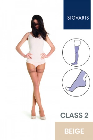 Sigvaris Style Transparent Class 2 Thigh Beige Four (140) Compression Stockings with Open Toe