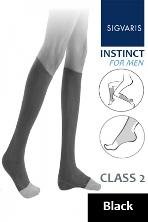 Sigvaris Instinct Men's Class 2 Black Calf Compression Stockings with Open Toe