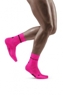 CEP Men's Pink Neon Mid-Cut Compression Socks for Running