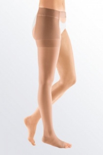 Medi Mediven Plus Class 1 Beige Right Leg Stocking with Waist Attachment and Open Toe