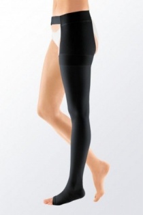 Medi Mediven Plus Class 1 Black Left Leg Stocking with Waist Attachment and Open Toe
