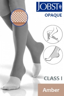 Jobst Opaque Class 1 Amber Knee High Compression Stockings with Open Toe and Dotted Silicone Band