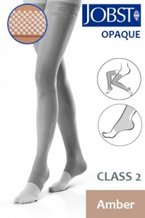 Jobst Opaque Class 2 Amber Thigh High Compression Stockings with Open Toe and Dotted Silicone Band