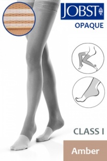 Jobst Opaque Class 1 Amber Thigh High Compression Stockings with Open Toe and Soft Silicone Band