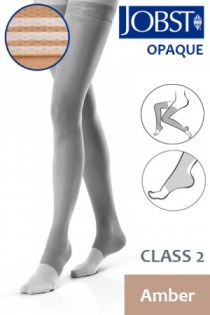 Jobst Opaque Class 2 Amber Thigh High Compression Stockings with Open Toe and Soft Silicone Band