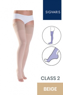 Sigvaris Traditional Unisex Class 2 Thigh High Beige Compression Stockings with Open Toe