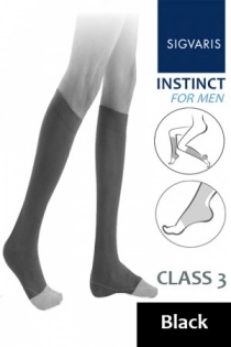 Sigvaris Instinct Men's Class 3 Black Calf Compression Stockings with Open Toe