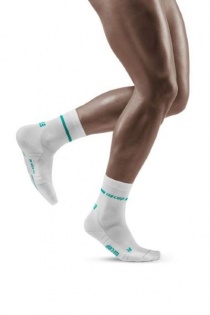 CEP Men's White and Blue Neon Mid-Cut Compression Socks for Running