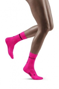 CEP Women's Pink Neon Mid-Cut Compression Socks for Running
