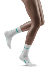 CEP Women's White and Blue Neon Mid-Cut Compression Socks for Running