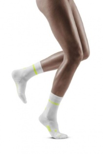 CEP Women's White and Yellow Neon Mid-Cut Compression Socks for Running