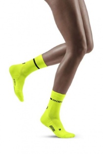 CEP Women's Yellow Neon Mid-Cut Compression Socks for Running