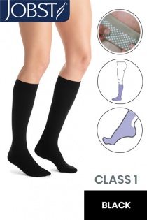 Jobst Opaque Class 1 Black Knee High Compression Stockings with Dotted Silicone Band