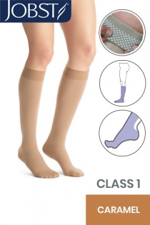 Jobst Opaque Class 1 Caramel Knee High Compression Stockings with Dotted Silicone Band