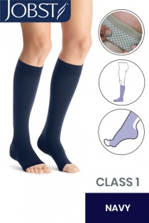 Jobst Opaque Class 1 Navy Knee High Compression Stockings with Open Toe  and Dotted Silicone Band