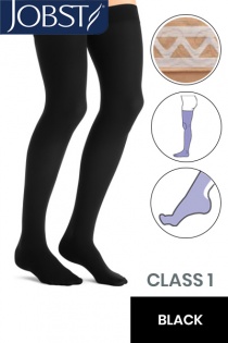 Jobst Opaque Class 1 Black Thigh High Compression Stockings with Lace Silicone Band