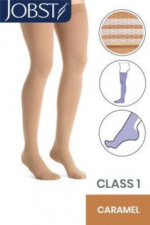 Jobst Opaque Class 1 Caramel Thigh High Compression Stockings with Soft Silicone Band