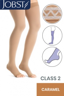 Jobst Opaque Class 2 Caramel Thigh High Compression Stockings with Open Toe and Lace Silicone Band