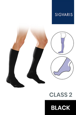 Sigvaris Essential Coton Men's Class 2 Thigh High Black Compression Stockings