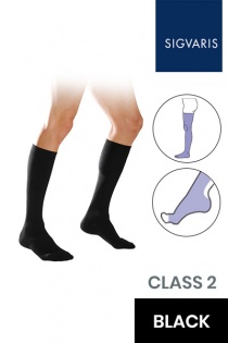 Sigvaris Essential Coton Men's Class 2 Thigh High Black Compression Stockings with Open Toe