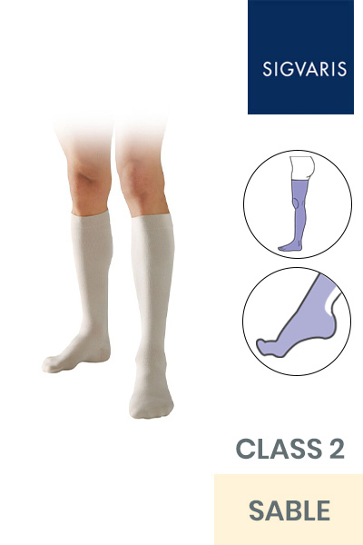 Sigvaris Essential Coton Men's Class 2 Thigh High Sable Compression Stockings
