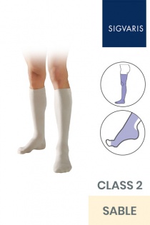 Sigvaris Essential Coton Men's Class 2 Thigh High Sable Compression Stockings with Open Toe