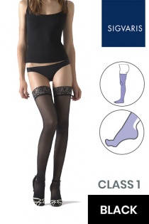 Sigvaris Essential Semitransparent Class 1 Thigh Black Compression Stockings