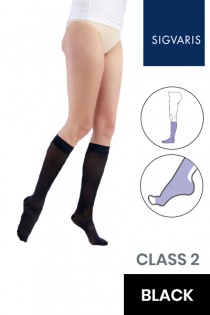 Sigvaris Essential Semitransparent Class 2 Knee High Black Compression Stockings With Open Toe