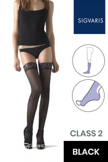 Sigvaris Essential Semitransparent Class 2 Thigh Black Compression Stockings With Open Toe