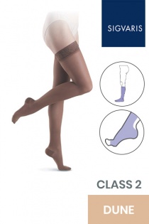 Sigvaris Essential Semitransparent Class 2 Thigh Dune Compression Stockings With Open Toe