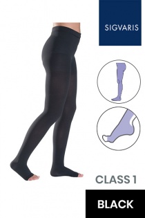 Sigvaris Essential Thermoregulating Unisex Class 1 Black Compression Tights with Open Toe
