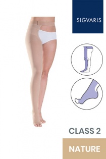 Sigvaris Essential Thermoregulating Unisex Class 2 Thigh Nature Compression Stocking with Waist Attachment and Open Toe