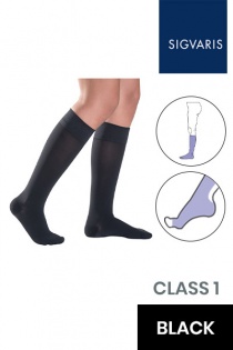 Sigvaris Style Semitransparent Class 1 Knee High Black Compression Stockings with Open Toe