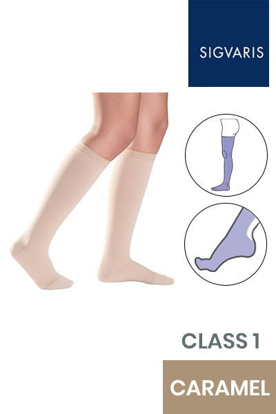 Sigvaris Style Semitransparent Class 1 Knee High Caramel Compression Stockings