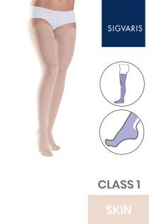 Sigvaris Style Semitransparent Class 1 Thigh Skin Compression Stockings with Knobbed Grip