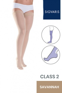 Sigvaris Style Semitransparent Class 2 Thigh Savannah Compression Stockings with Lace Grip