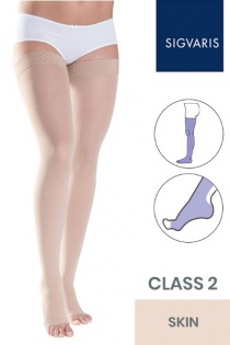 Sigvaris Style Semitransparent Class 2 Thigh Skin Compression Stockings with Lace Grip and Open Toe
