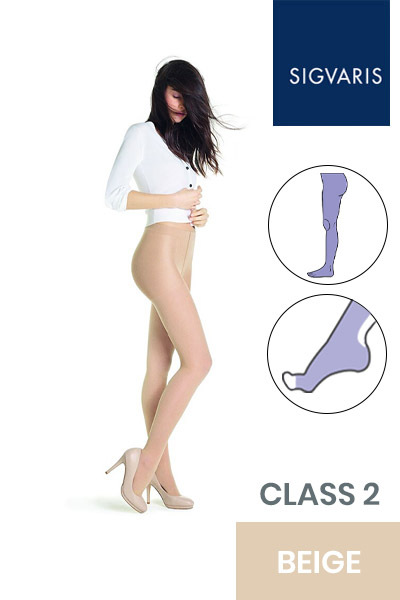 Sigvaris Style Transparent Class 2 Beige Two (120) Compression Tights with Open Toe