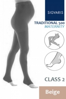 Sigvaris Traditional 500 for Women Class 2 Beige Compression Maternity Tights with Open Toe