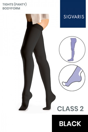 Sigvaris Essential Comfortable Unisex Class 2 Black Compression Bodyform Tights with Open Toe
