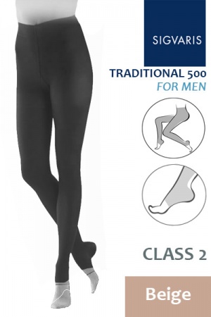 Sigvaris Traditional 500 for Men Class 2 Beige Compression Tights with Open Toe